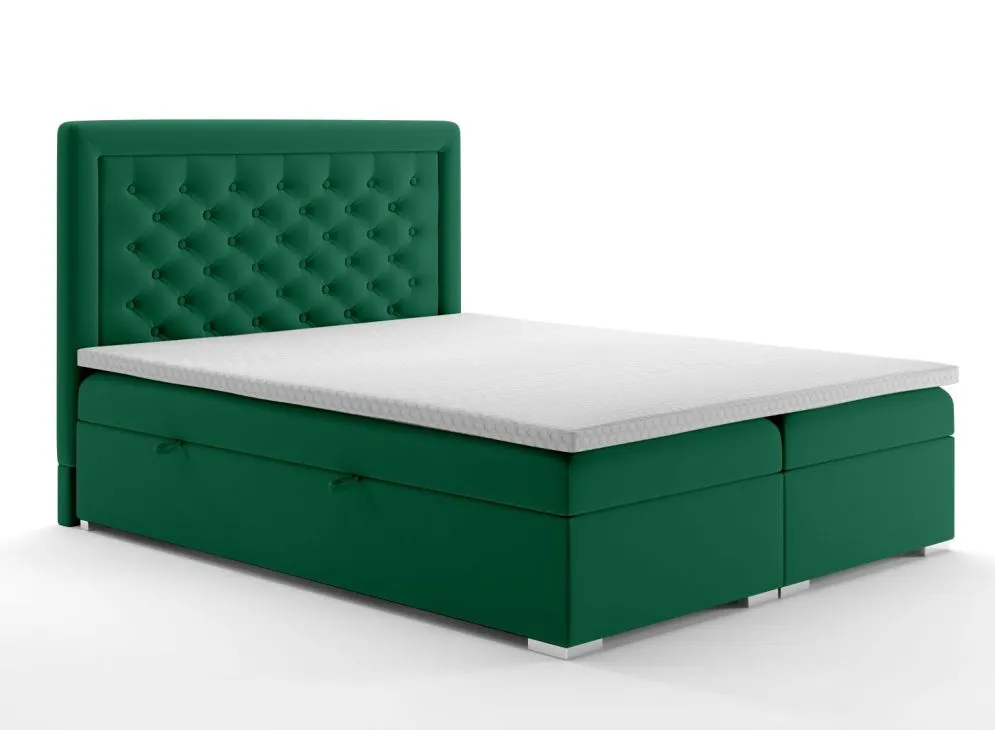 Łóżko kontynentalne AMIGO 140 zielone velvet z pojemnikiem do sypialni | MIRAT. styl GLAMOUR