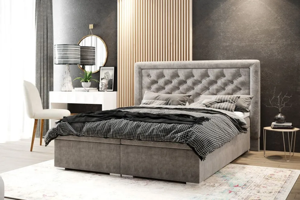 Łóżko kontynentalne AMIGO 140 czarne velvet z pojemnikiem do sypialni | MIRAT. styl GLAMOUR