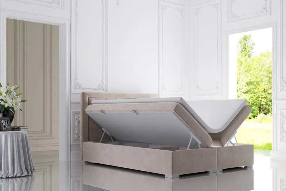Łóżko kontynentalne AMIGO 160 granatowe velvet do sypialni | MIRAT. styl GLAMOUR