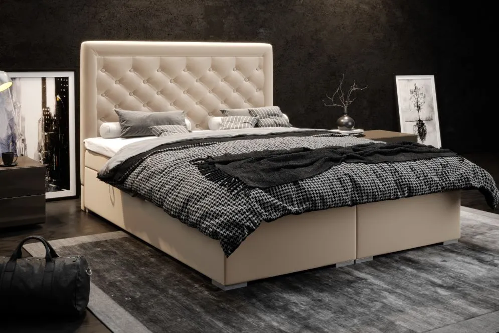 Łóżko kontynentalne AMIGO 140 różowe velvet z pojemnikiem do sypialni | MIRAT. styl GLAMOUR