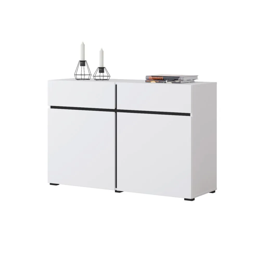 Komoda CROSS 2D2S 119cm biała/czarna dwudrzwiowa I sklep meblowy MIRAT. styl SKANDYNAWSKI