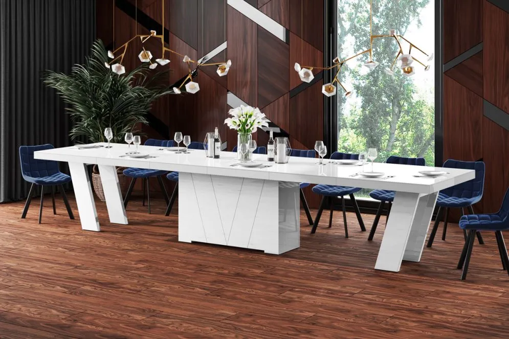 Stół rozkładany GRANDE 160(412)x100 biały połysk designerski | MIRAT.