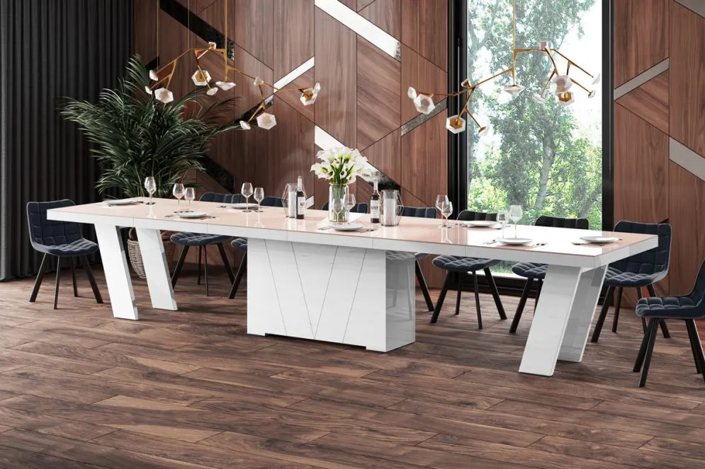 Stół rozkładany GRANDE 160(412)x100 cappuccino/biały połysk nowoczesny | MIRAT.