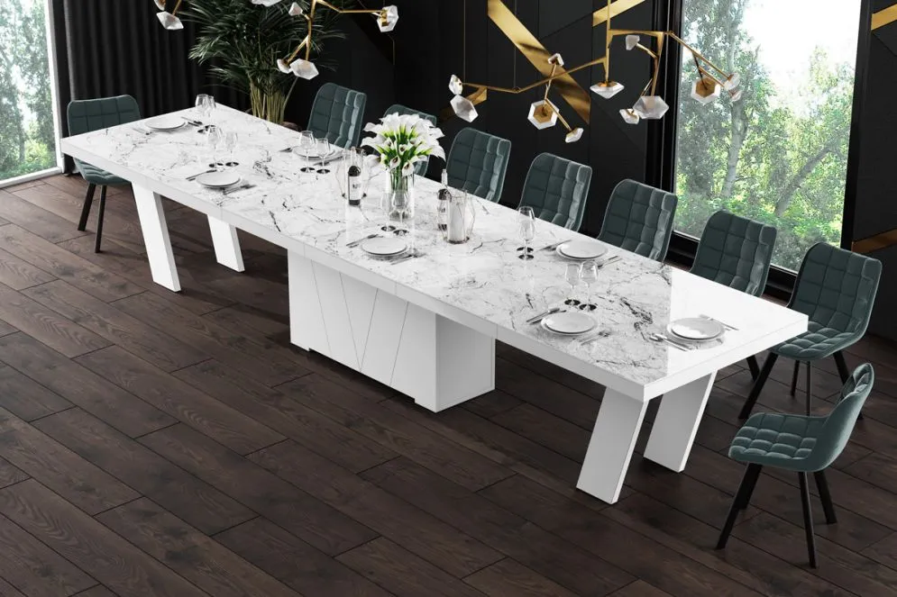 Stół rozkładany GRANDE 160(412)x100 biały marmur połysk w stylu glamour | MIRAT.