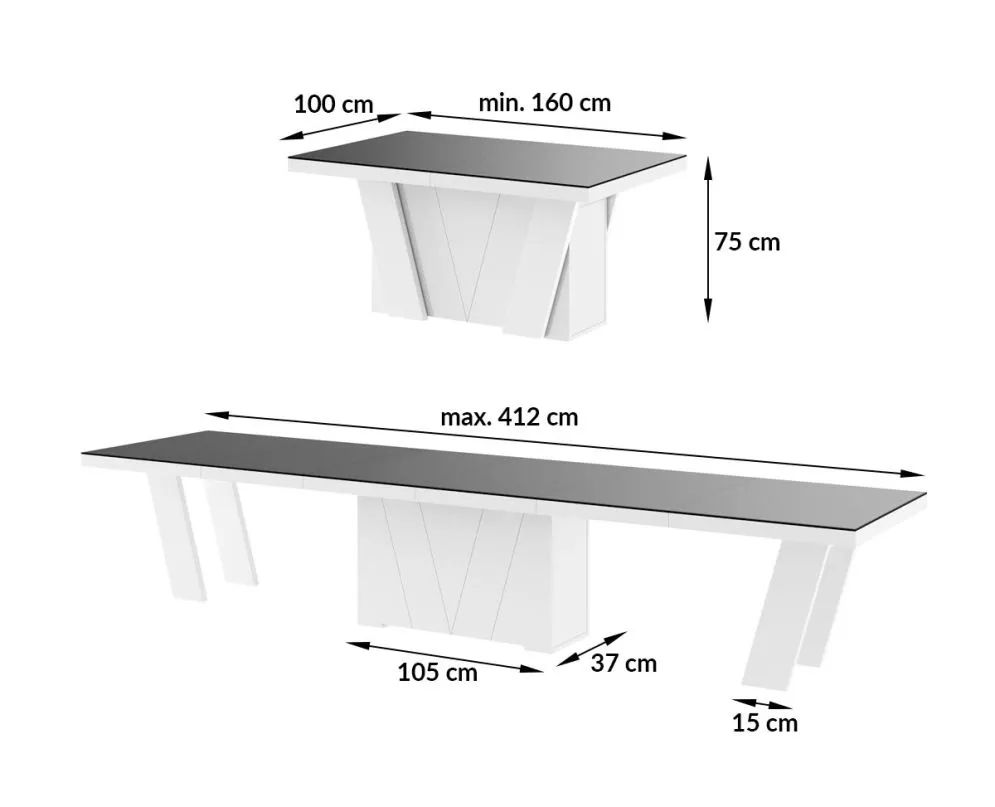 Stół rozkładany GRANDE 160(412)x100 biały połysk designerski | MIRAT.