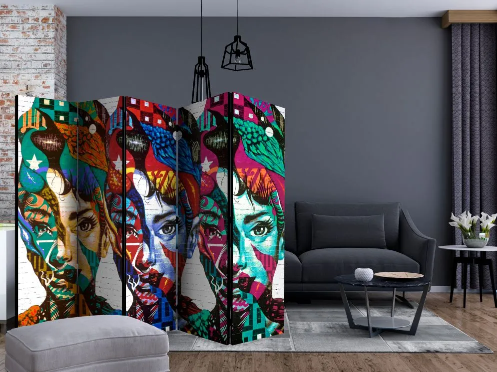 Parawan dwustronny Ludzie 225x172 cm 5-częściowy wielokolorowy | MIRAT.