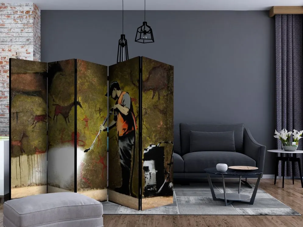 Parawan jednostronny Street art 225x172 cm 5-częściowy zielony | MIRAT.