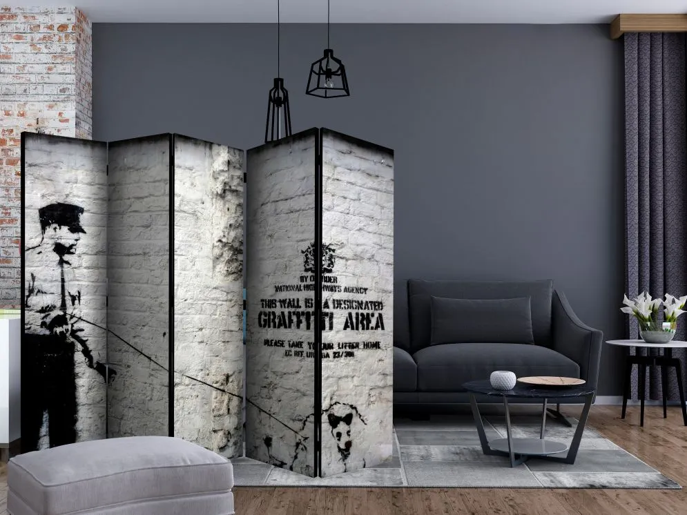 Parawan dwustronny Street art 225x172 cm 5-częściowy czarny | MIRAT.