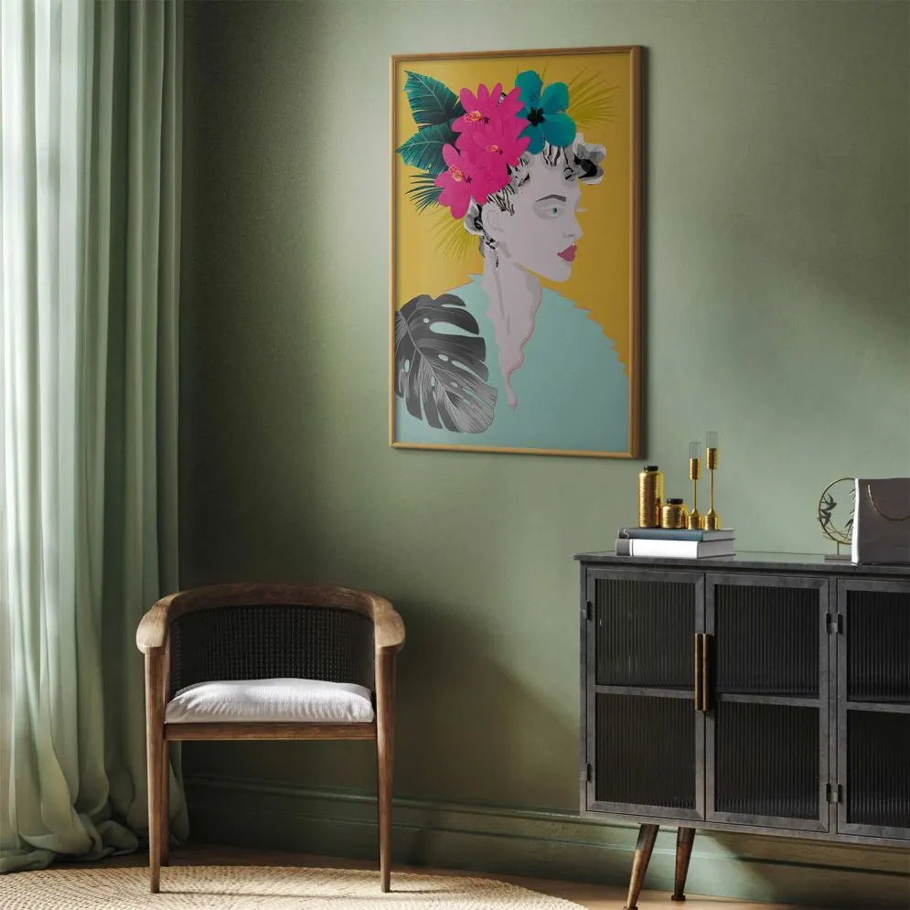 Plakat Kwiaty we włosach 40x60 cm z ramą złotą bez marginesu | MIRAT.