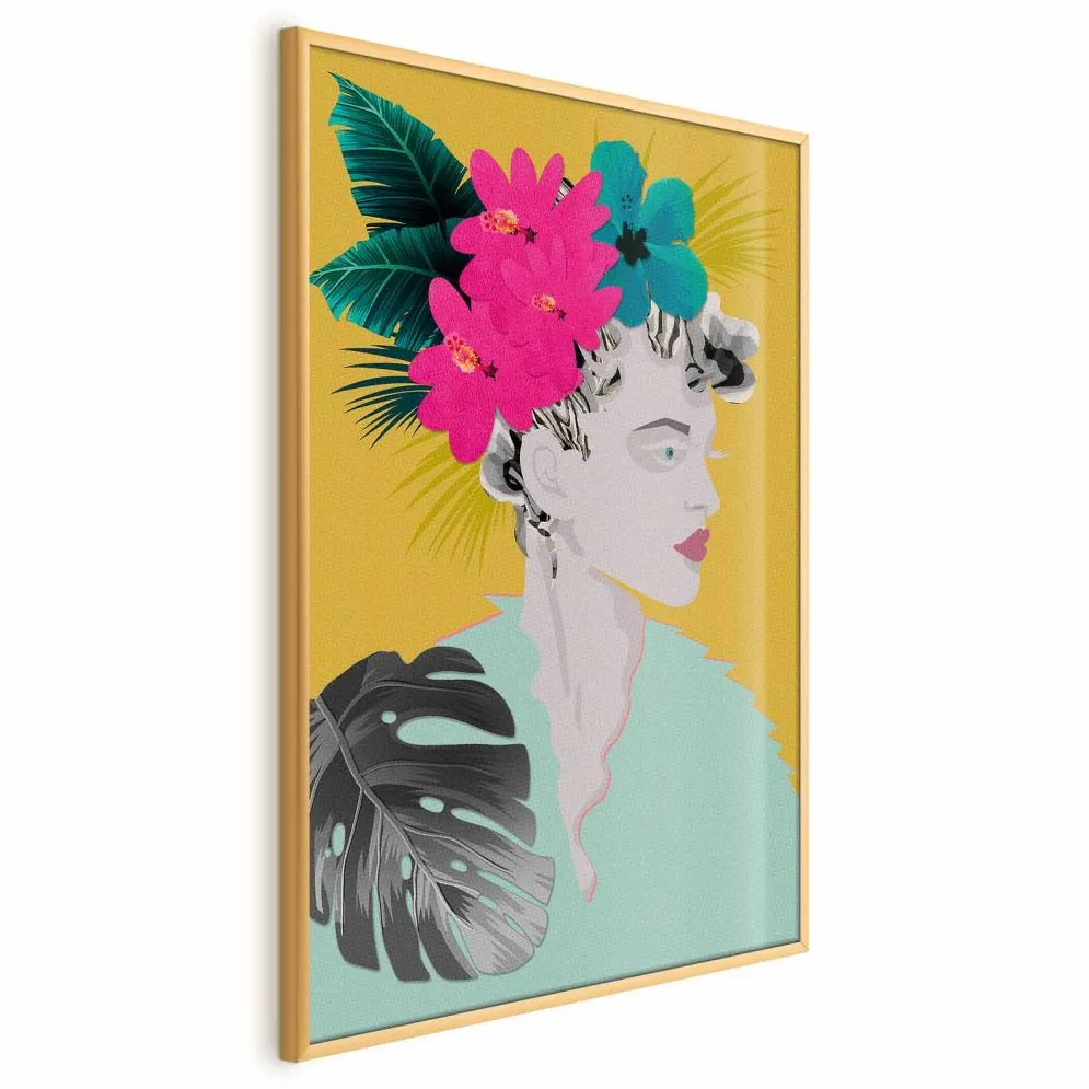 Plakat Kwiaty we włosach 40x60 cm z ramą złotą bez marginesu | MIRAT.