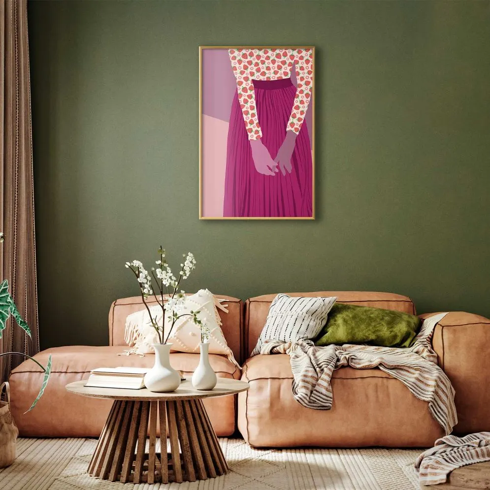 Plakat Truskawkowa pani 60x90 cm z ramą złotą bez marginesu | MIRAT.