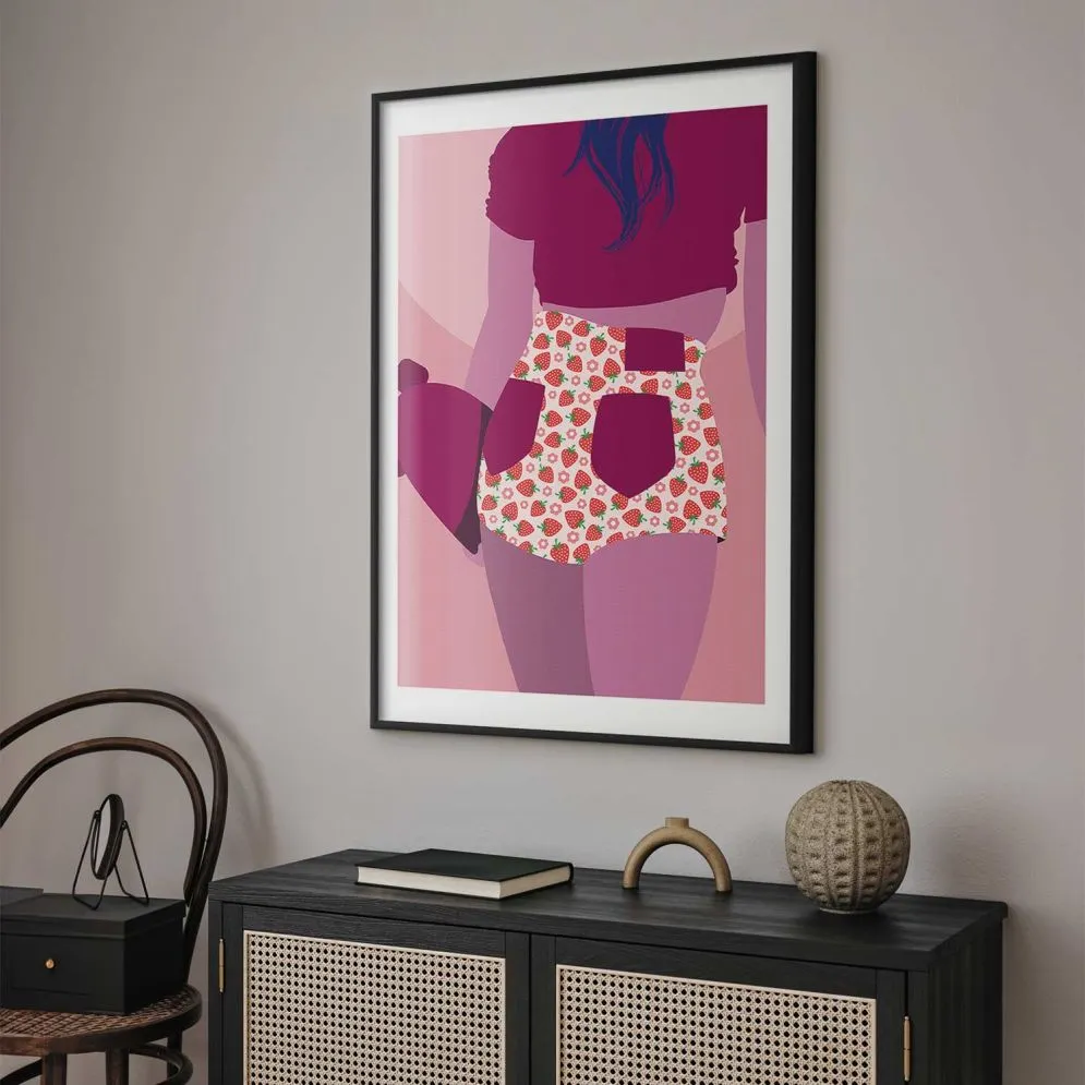 Plakat Spodenki w truskawki 21x30 cm z ramą czarną z marginesem | MIRAT.