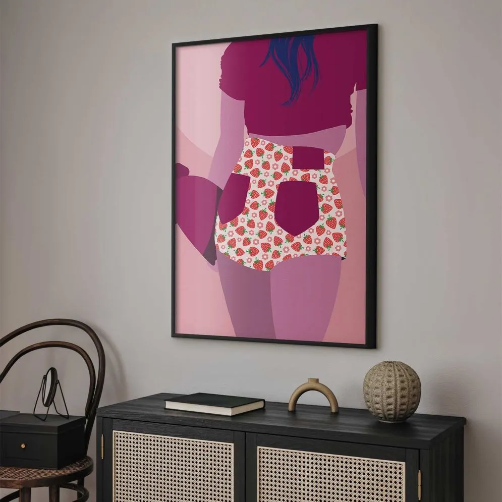 Plakat Spodenki w truskawki 29,7x42 cm z ramą czarną bez marginesu | MIRAT.