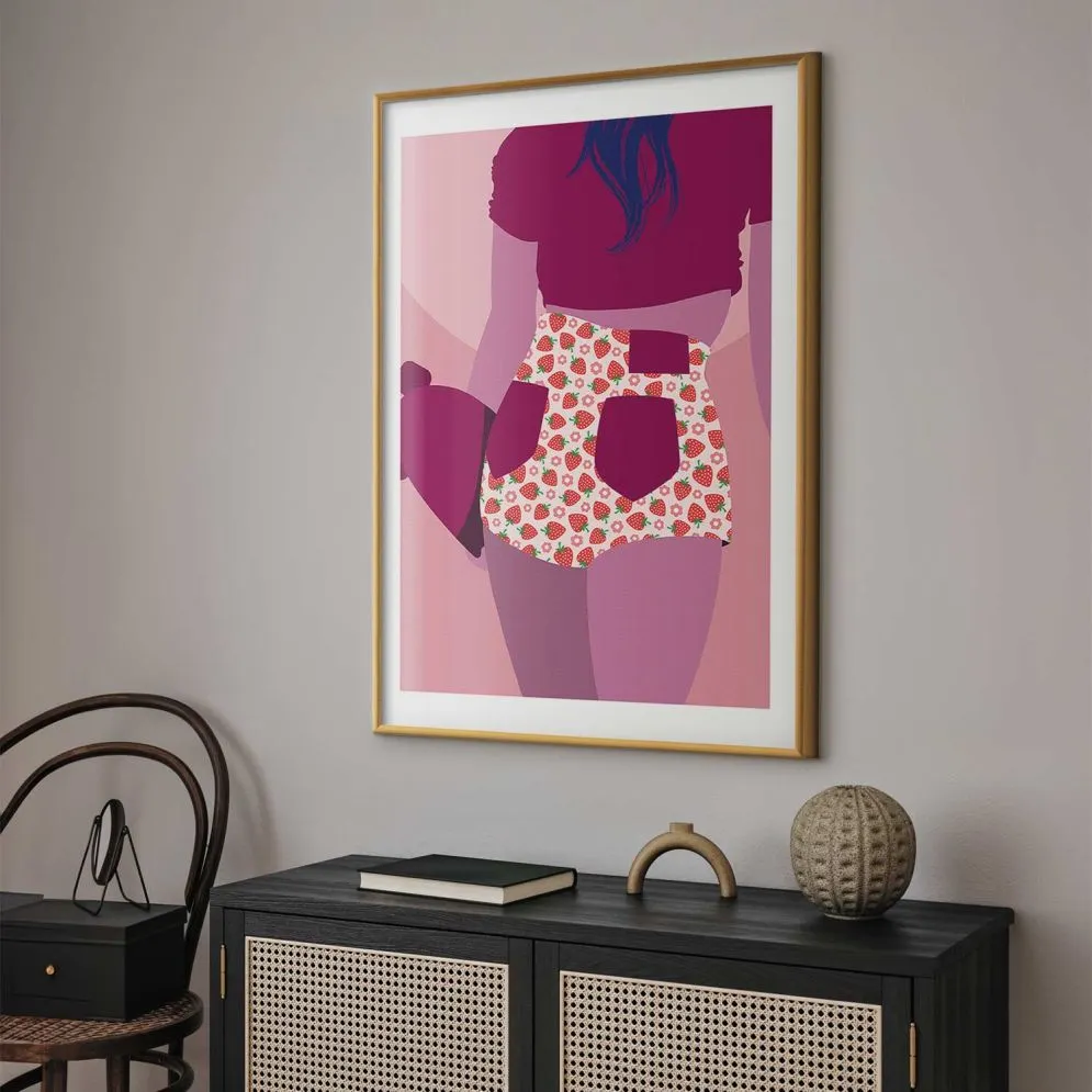 Plakat Spodenki w truskawki 21x30 cm z ramą złotą z marginesem | MIRAT.