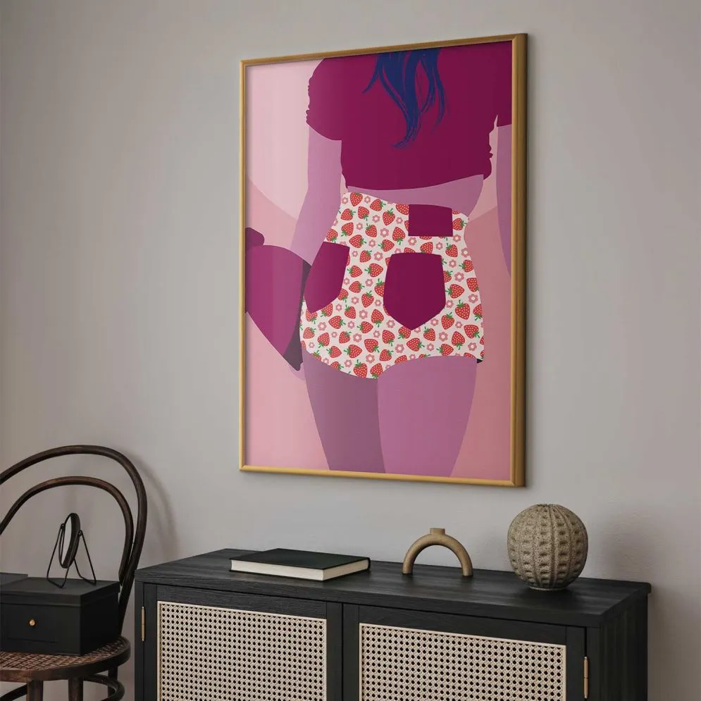 Plakat Spodenki w truskawki 60x90 cm z ramą złotą bez marginesu | MIRAT.