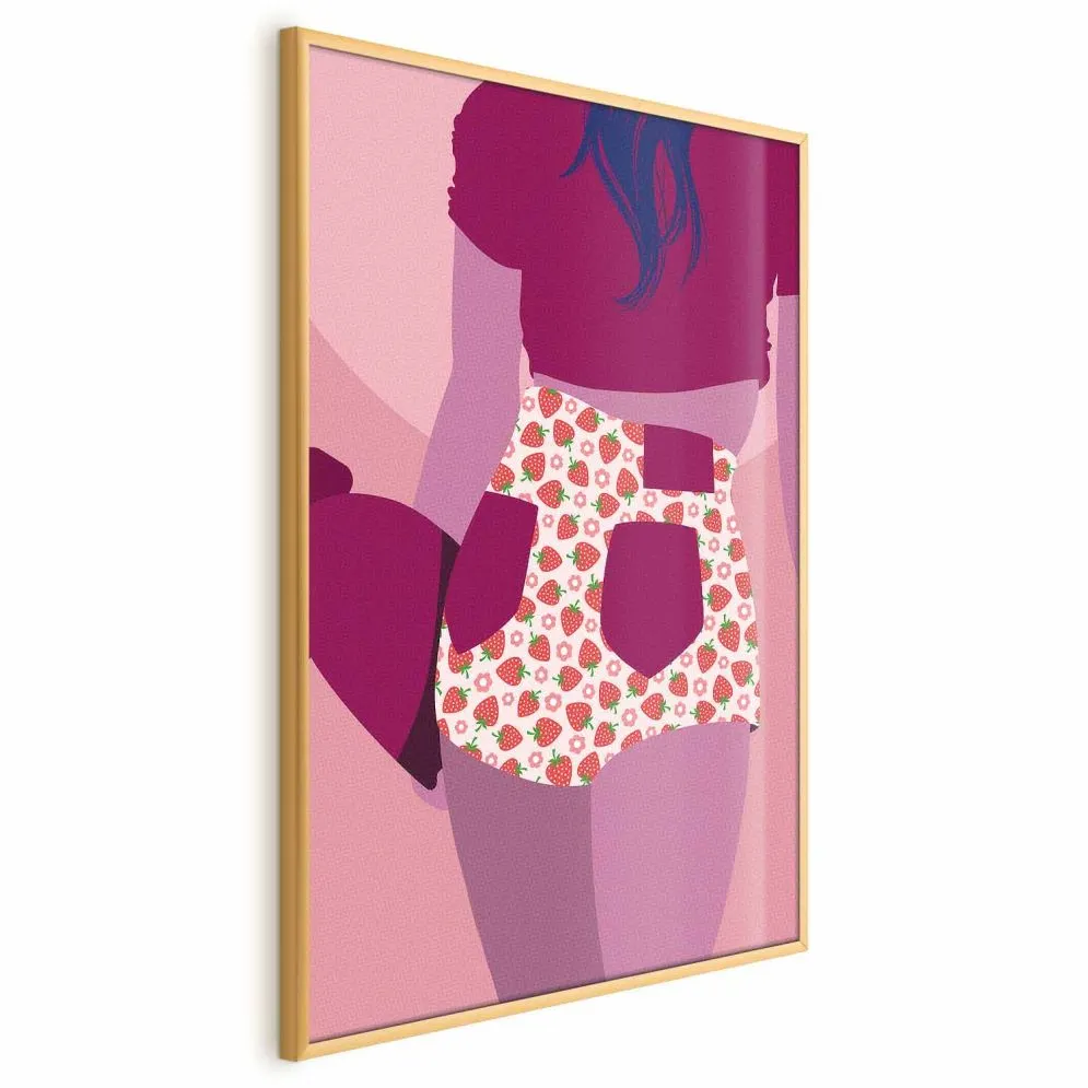 Plakat Spodenki w truskawki 60x90 cm z ramą złotą bez marginesu | MIRAT.