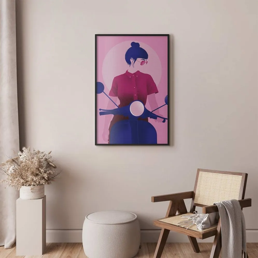 Plakat Kobieta na skuterze 60x90 cm z ramą czarną bez marginesu | MIRAT.