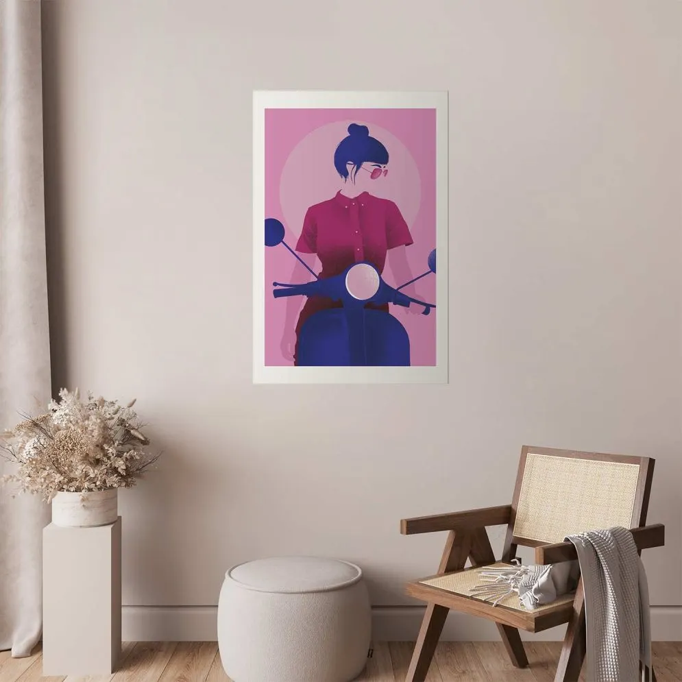 Plakat Kobieta na skuterze 29,7x42 cm bez ramy z marginesem | MIRAT.