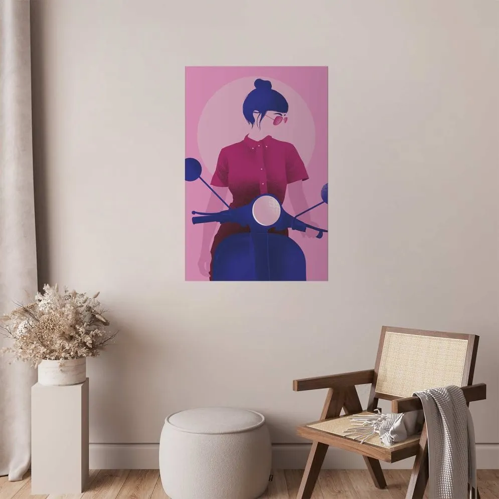 Plakat Kobieta na skuterze 60x90 cm bez ramy bez marginesu | MIRAT.