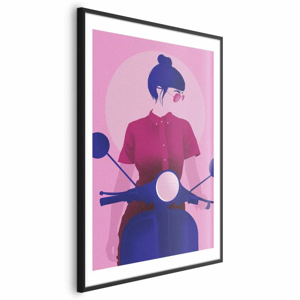 Plakat Kobieta na skuterze 29,7x42 cm z ramą czarną z marginesem | MIRAT.