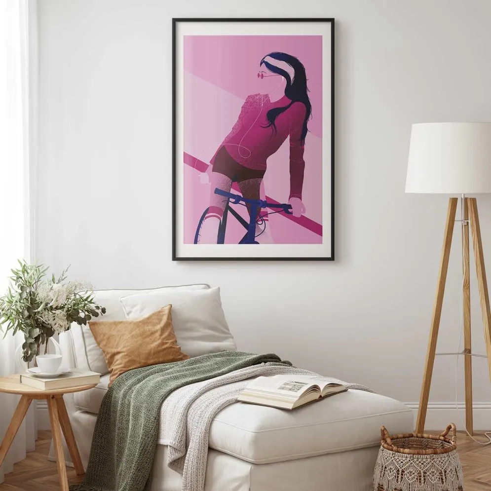 Plakat Kobieta na rowerze 29,7x42 cm z ramą czarną z marginesem | MIRAT.