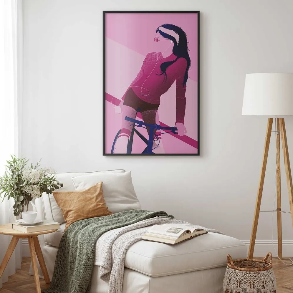 Plakat Kobieta na rowerze 60x90 cm z ramą czarną bez marginesu | MIRAT.