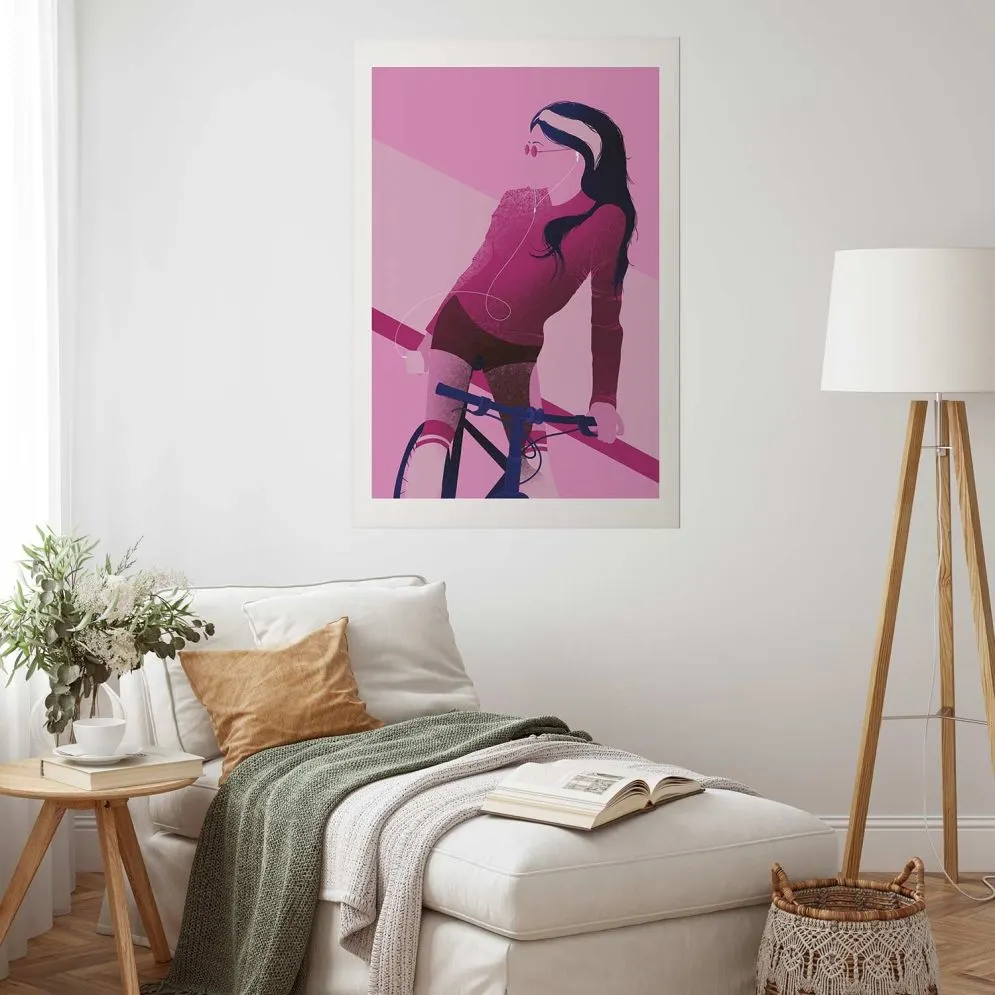 Plakat Kobieta na rowerze 21x30 cm bez ramy z marginesem | MIRAT.