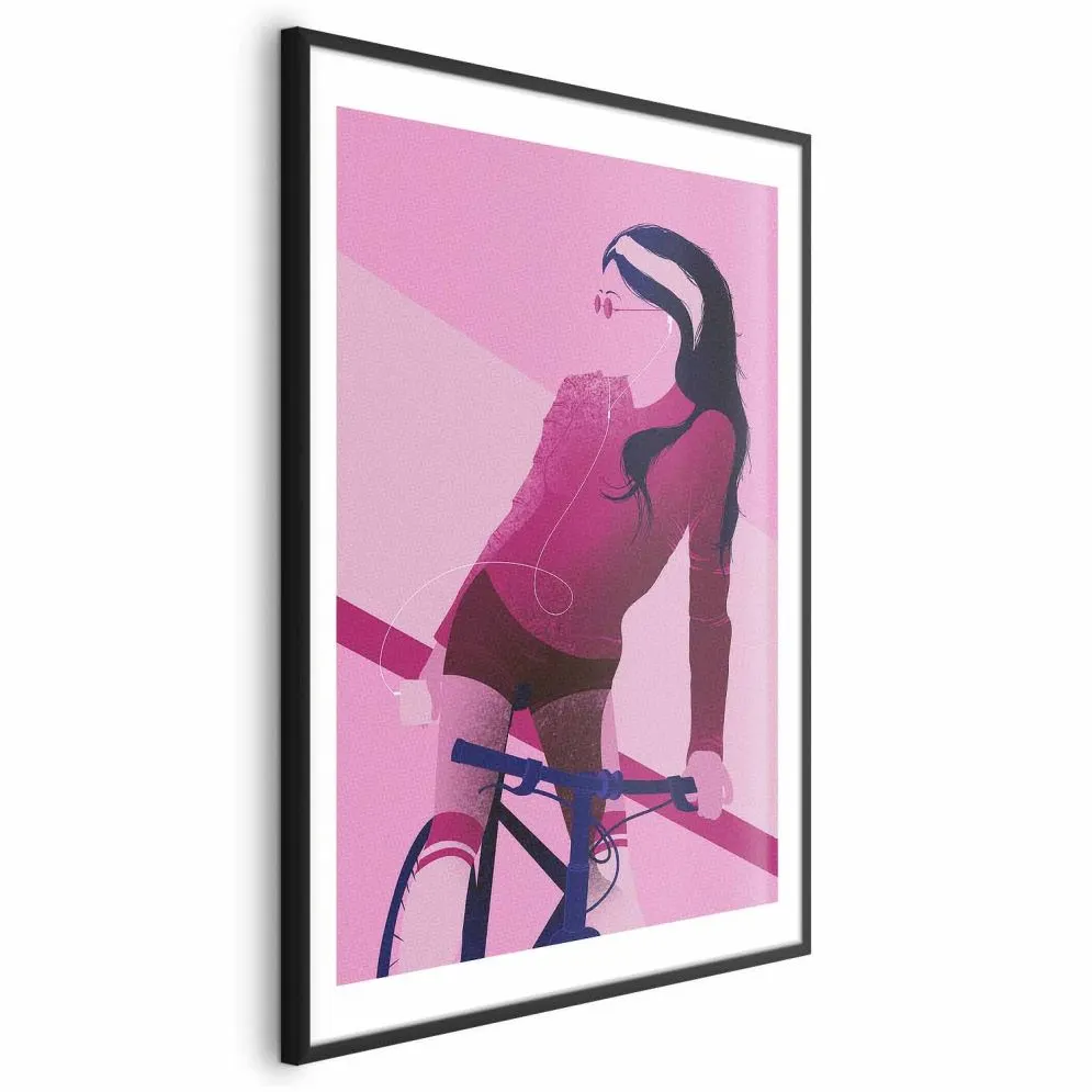 Plakat Kobieta na rowerze 29,7x42 cm z ramą czarną z marginesem | MIRAT.