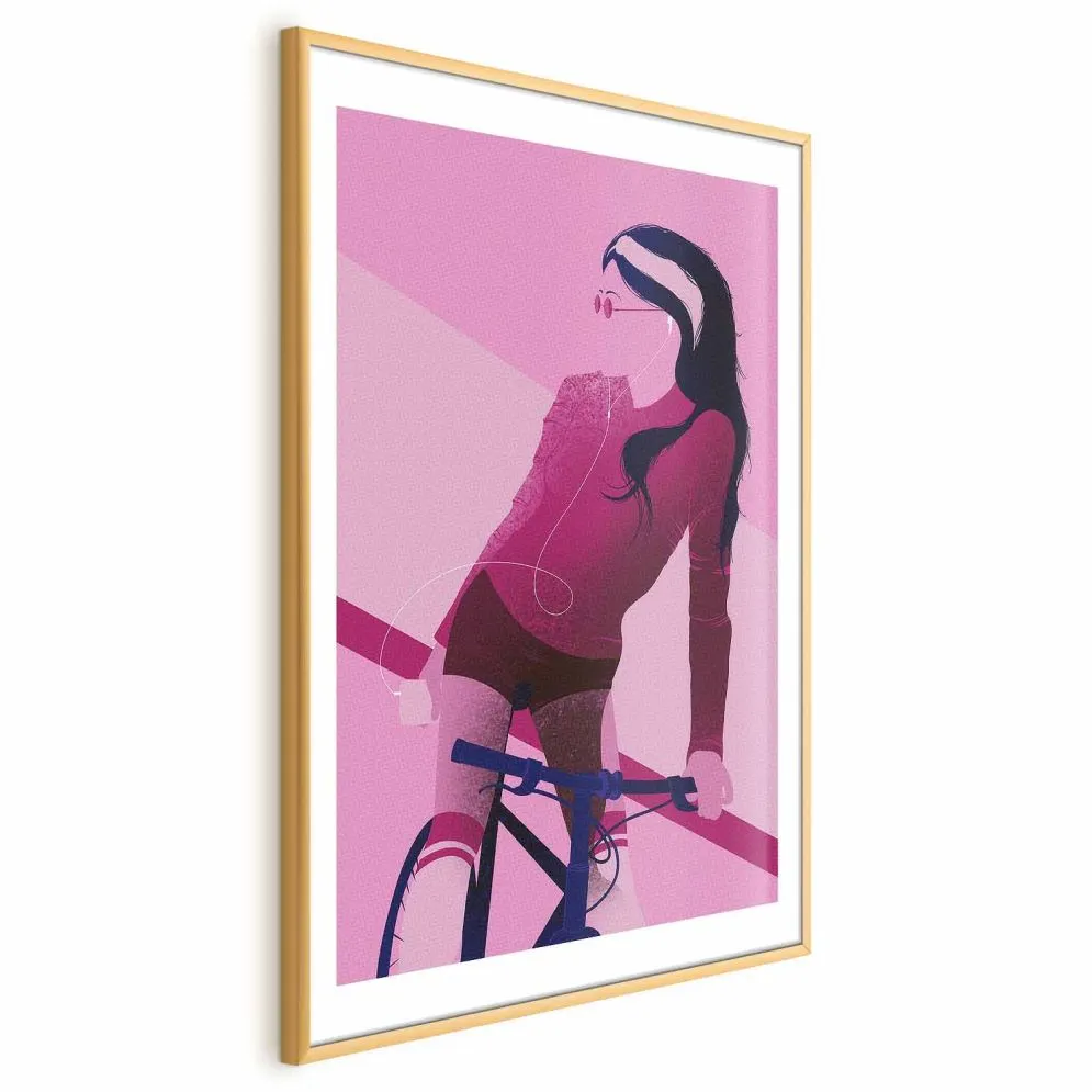 Plakat Kobieta na rowerze 21x30 cm z ramą złotą z marginesem | MIRAT.