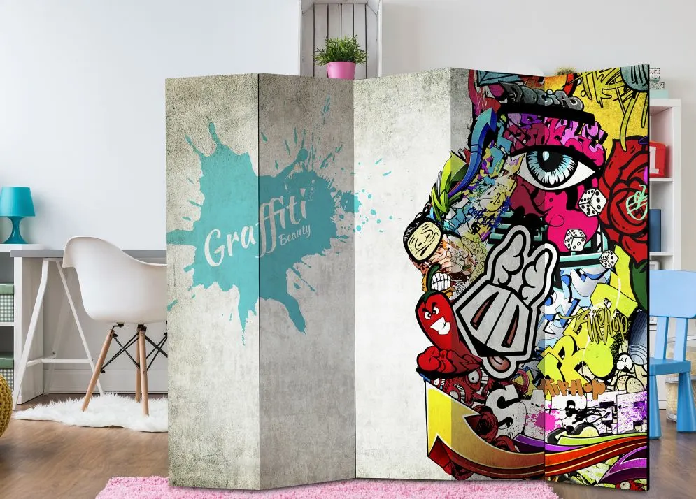 Parawan jednostronny Street art 225x172 cm 5-częściowy czerwony | MIRAT.