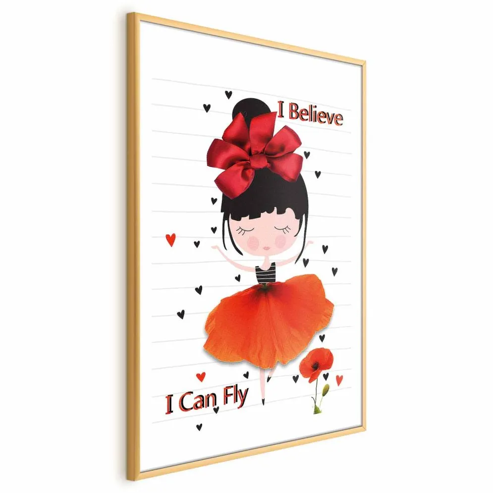 Plakat Fly 21x30 cm z ramą złotą z marginesem | MIRAT.