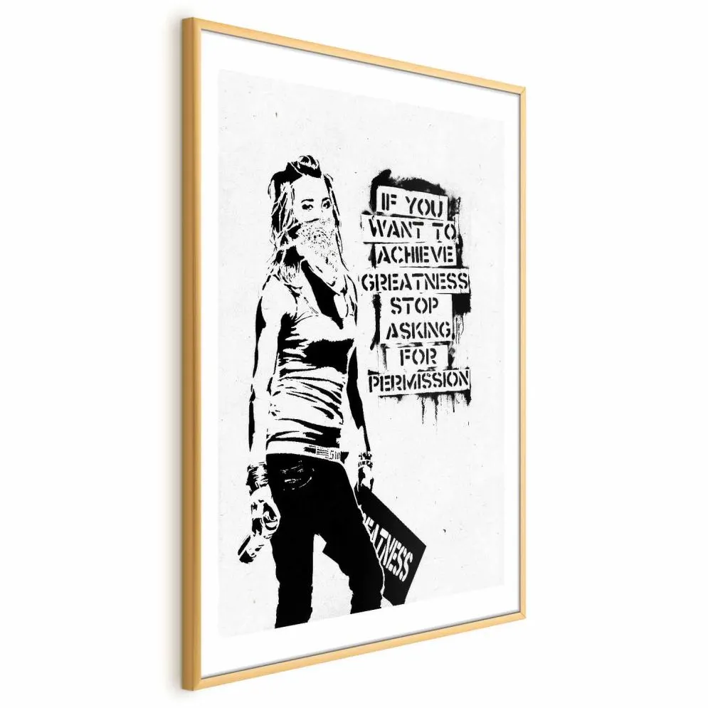 Plakat Dziewczyna z graffiti 60x90 cm z ramą złotą z marginesem | MIRAT.