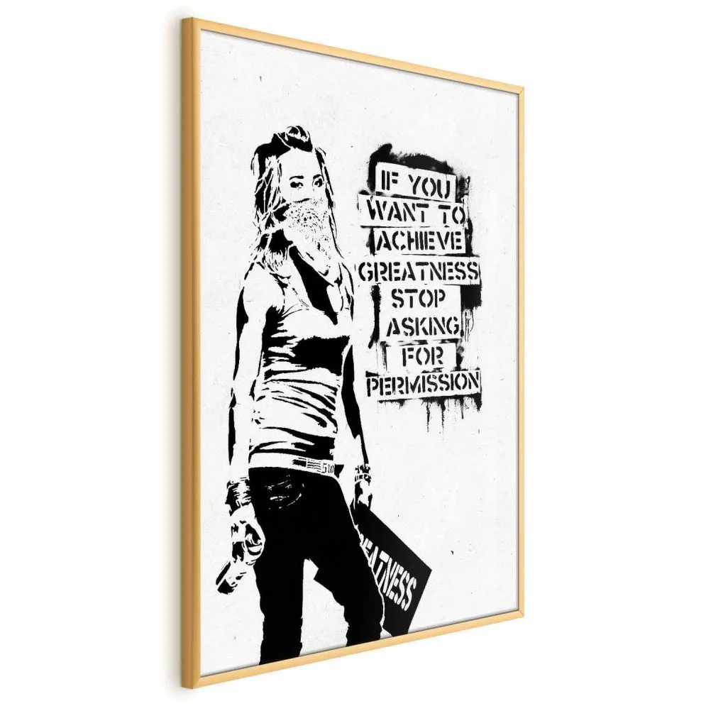 Plakat Dziewczyna z graffiti 29,7x42 cm z ramą złotą bez marginesu | MIRAT.