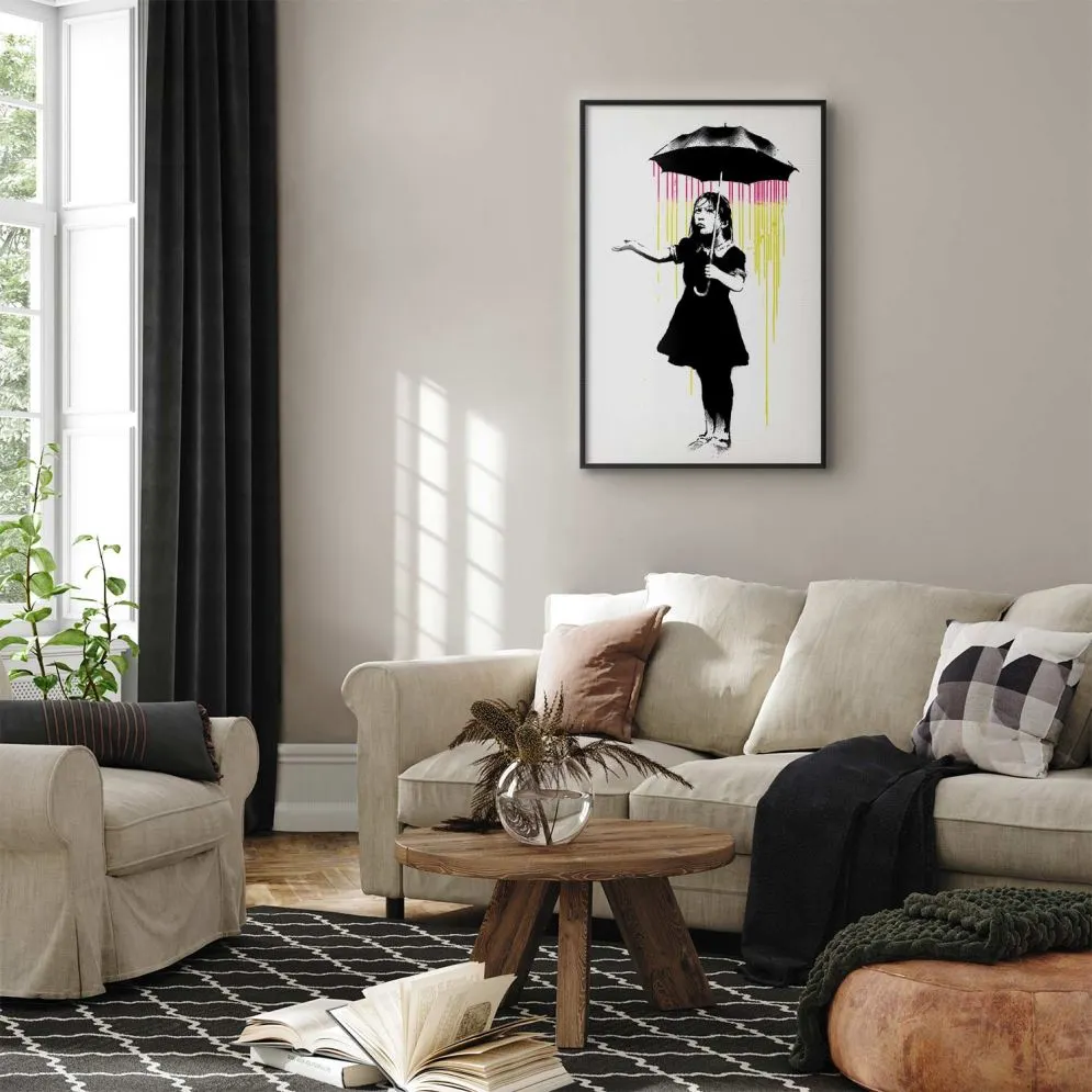 Plakat Dziewczynka z parasolką 60x90 cm z ramą czarną bez marginesu | MIRAT.
