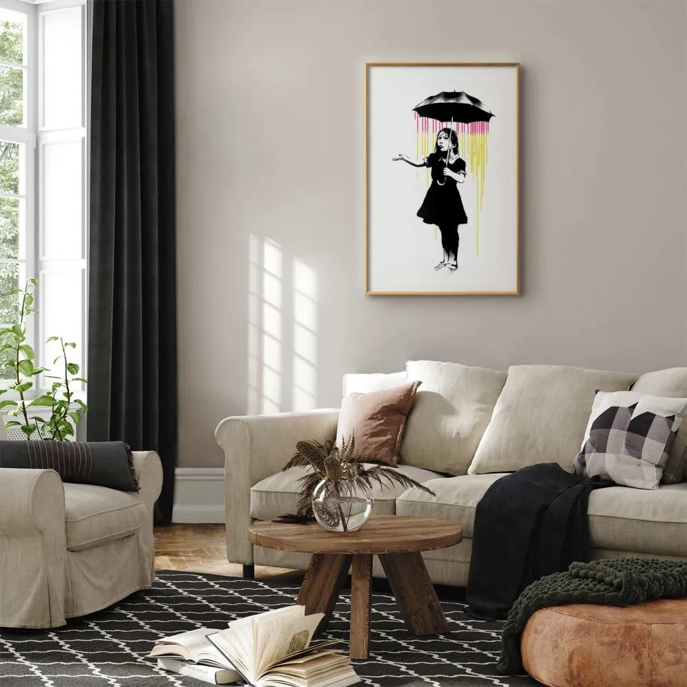 Plakat Dziewczynka z parasolką 40x60 cm z ramą złotą z marginesem | MIRAT.
