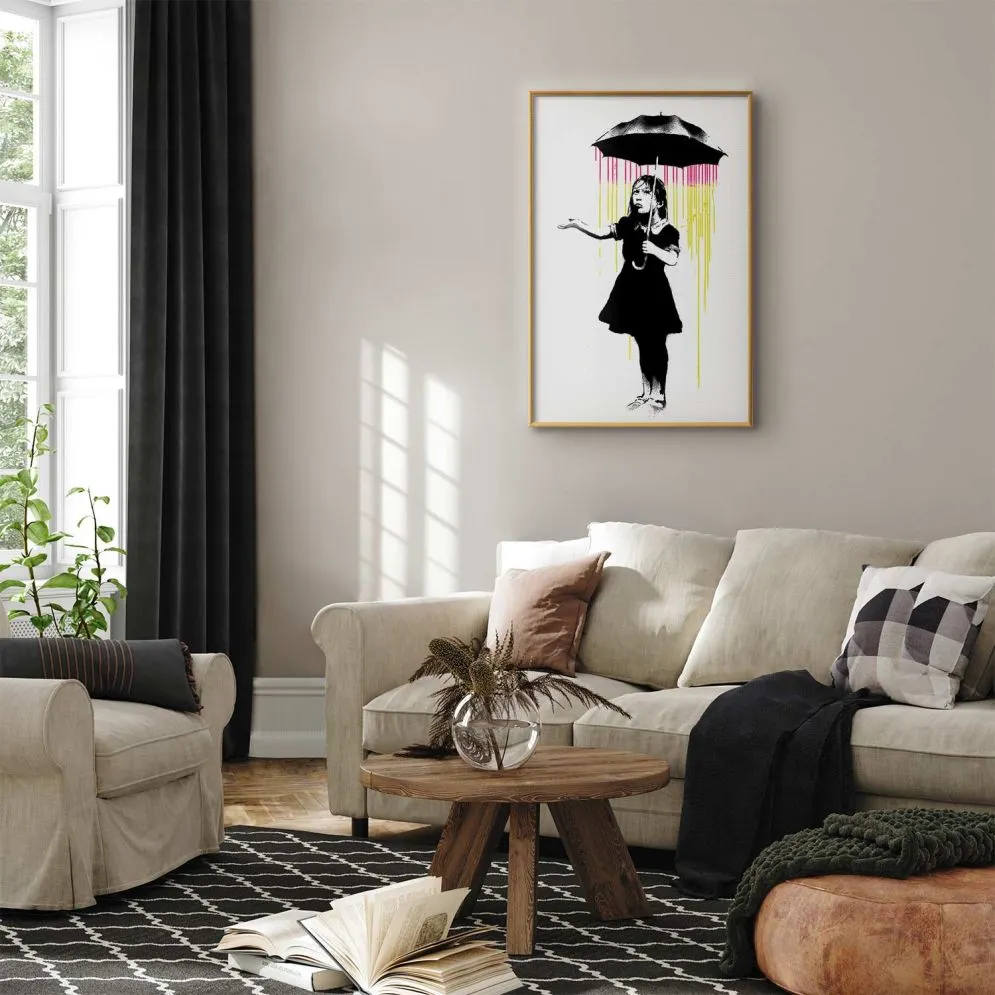 Plakat Dziewczynka z parasolką 60x90 cm z ramą złotą bez marginesu | MIRAT.