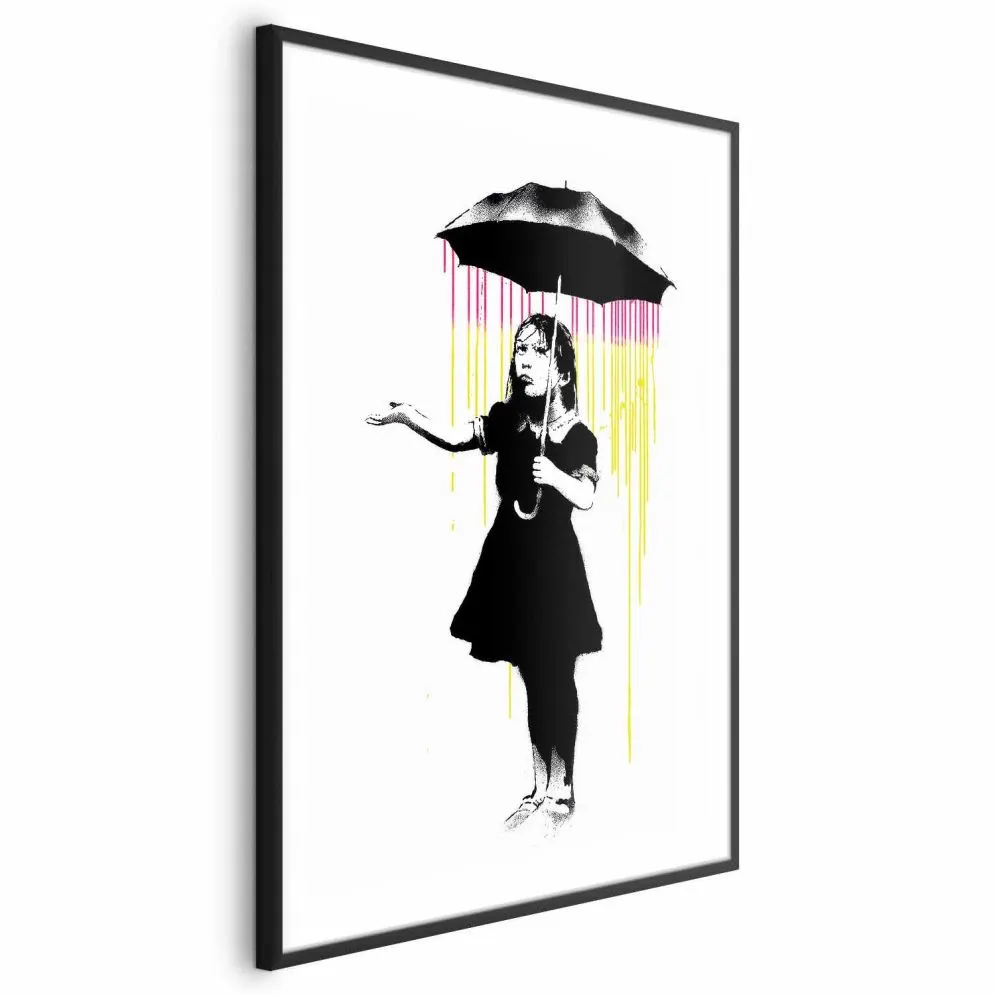 Plakat Dziewczynka z parasolką 40x60 cm z ramą czarną z marginesem | MIRAT.