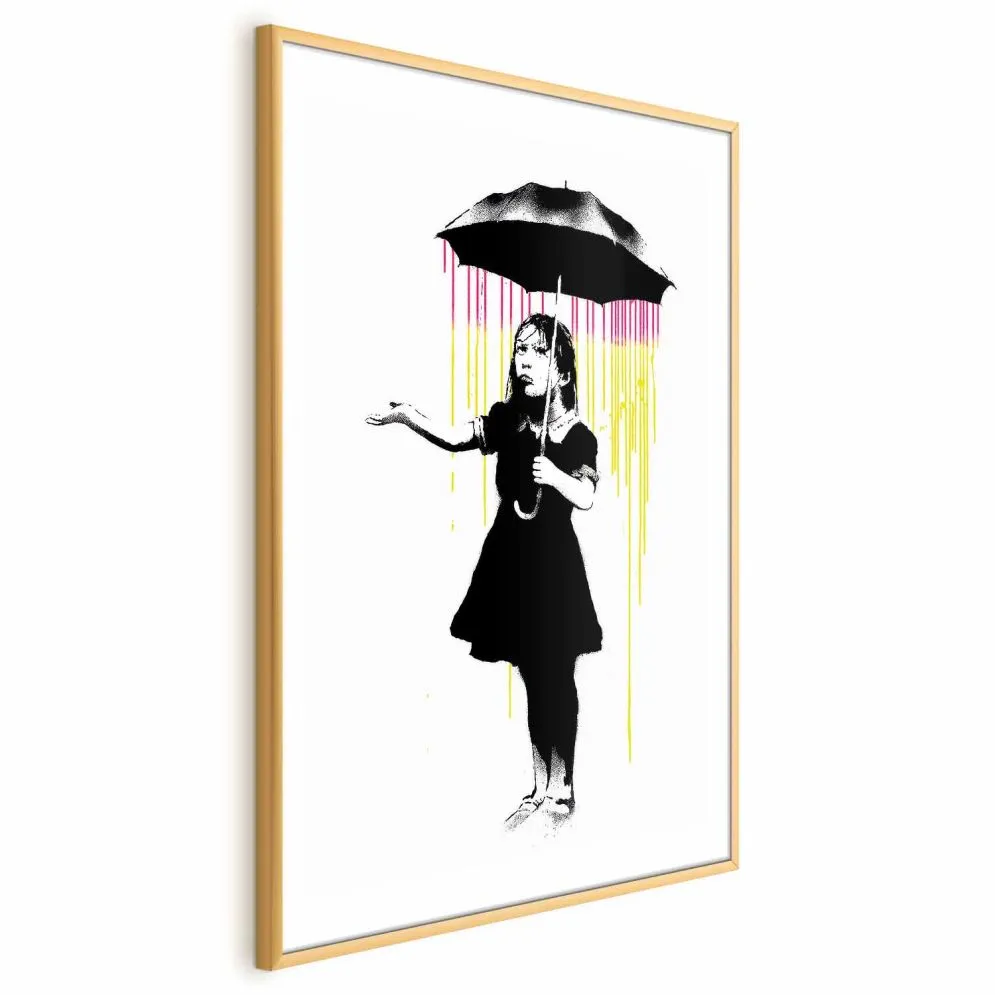 Plakat Dziewczynka z parasolką 40x60 cm z ramą złotą z marginesem | MIRAT.
