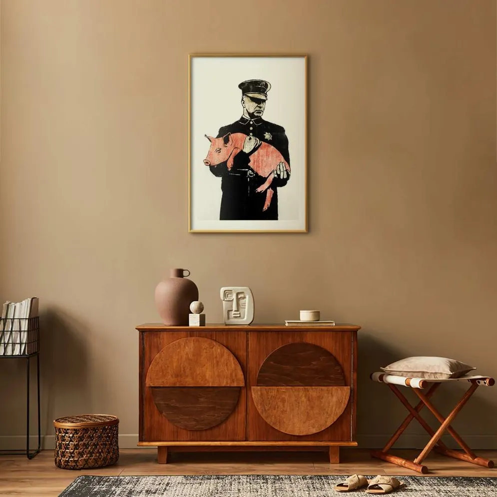 Plakat Policyjna świnia 29,7x42 cm z ramą złotą z marginesem | MIRAT.