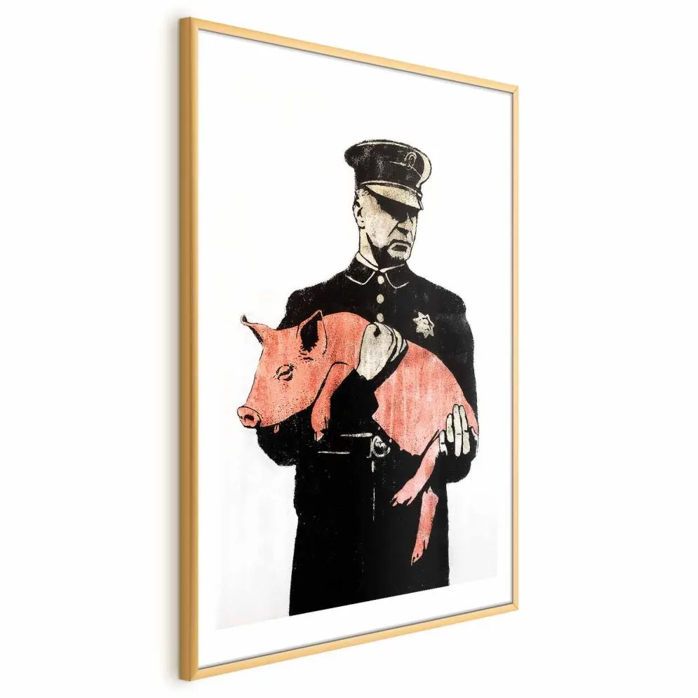 Plakat Policyjna świnia 29,7x42 cm z ramą złotą z marginesem | MIRAT.