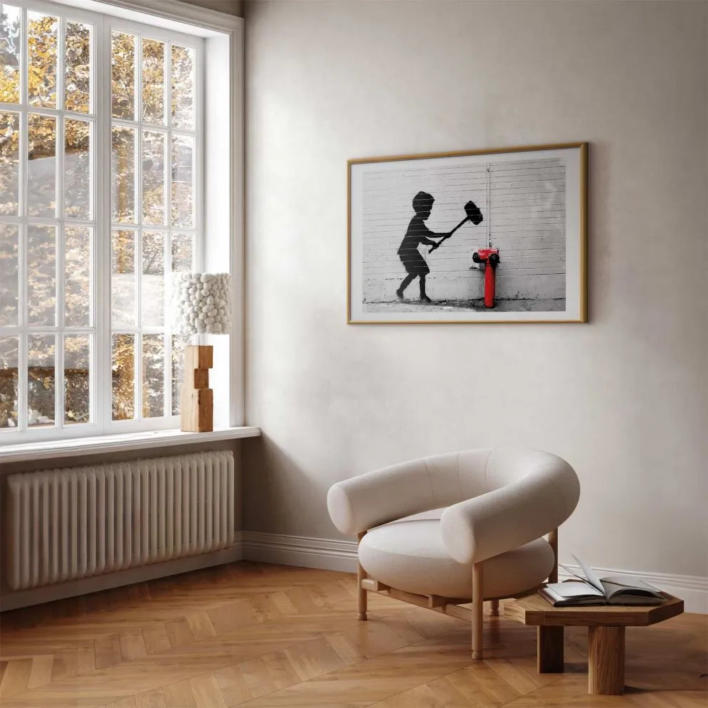 Plakat Zniszczyć hydrant 60x40 cm z ramą złotą z marginesem | MIRAT.