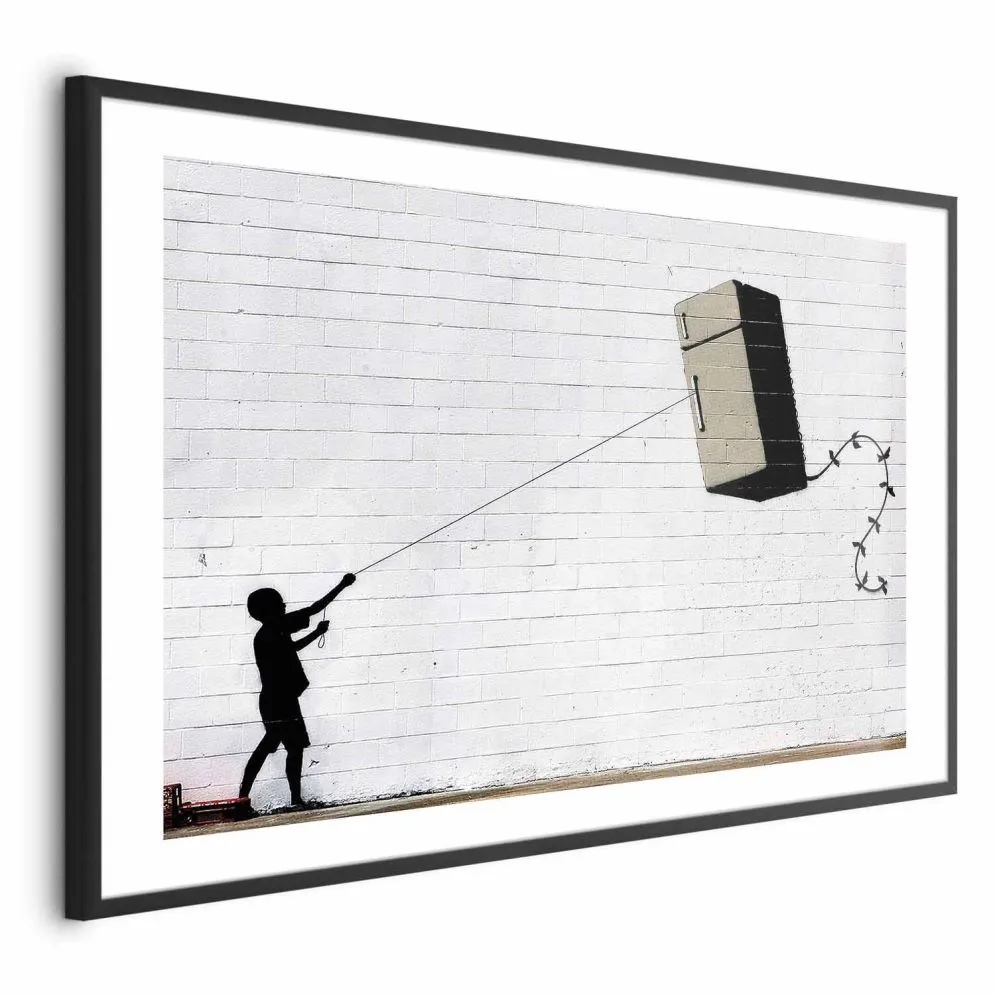 Plakat Latająca lodówka 30x21 cm z ramą czarną z marginesem | MIRAT.