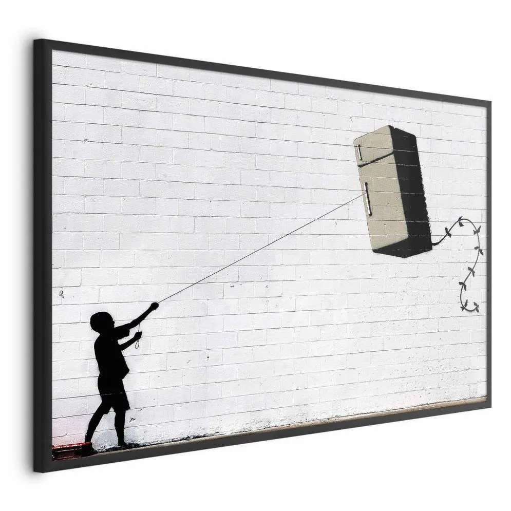 Plakat Latająca lodówka 30x21 cm z ramą czarną bez marginesu | MIRAT.