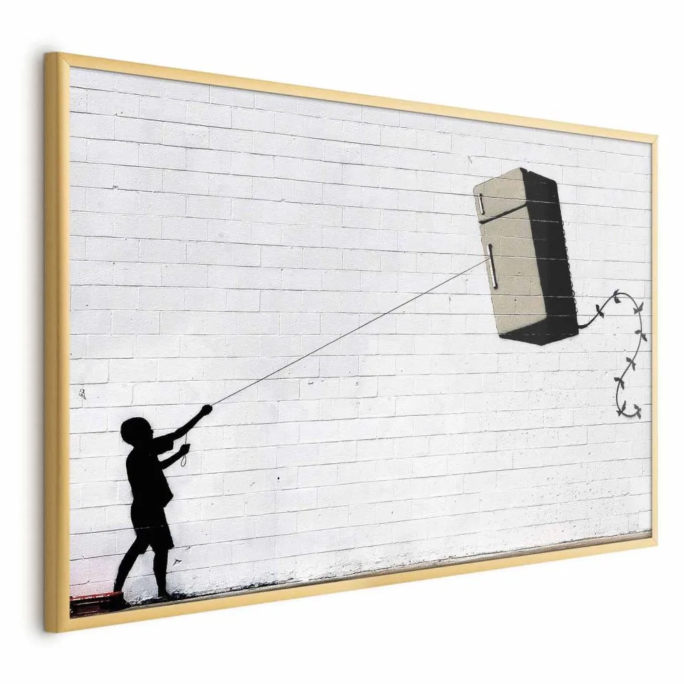 Plakat Latająca lodówka 30x21 cm z ramą złotą bez marginesu | MIRAT.