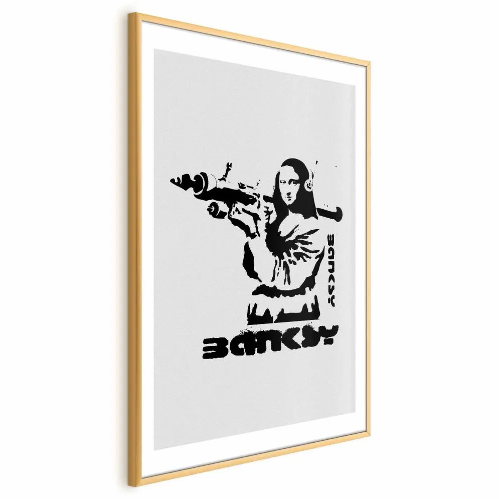 Plakat Mona Lisa z bazuką 29,7x42 cm z ramą złotą z marginesem | MIRAT.