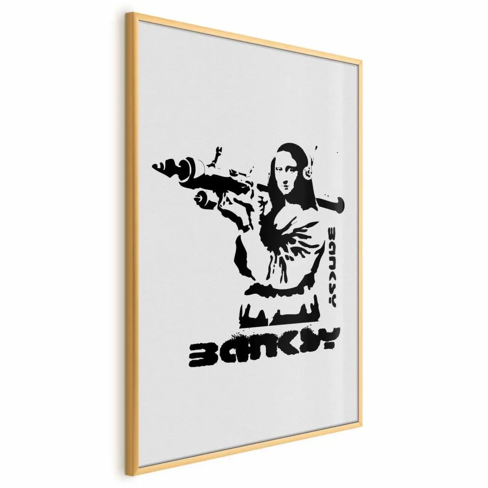 Plakat Mona Lisa z bazuką 29,7x42 cm z ramą złotą bez marginesu | MIRAT.