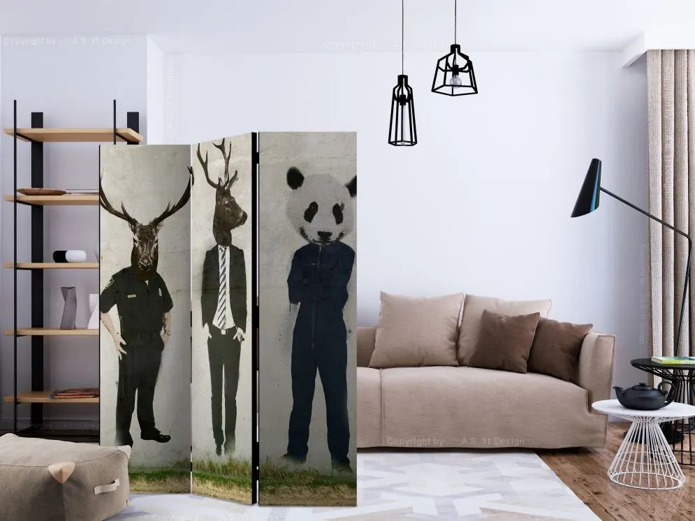 Parawan dwustronny Zwierzęta 135x172 cm 3-częściowy zielony | MIRAT.