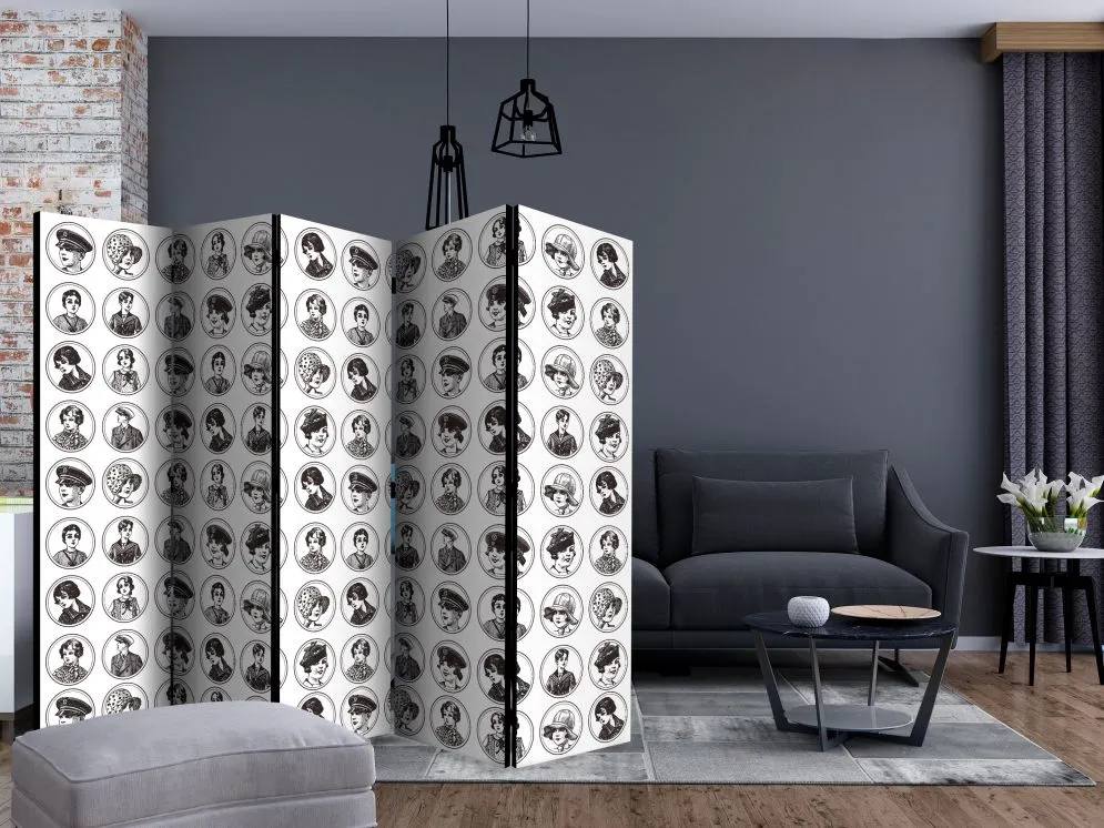 Parawan jednostronny Tła i desenie 225x172 cm 5-częściowy szary | MIRAT.