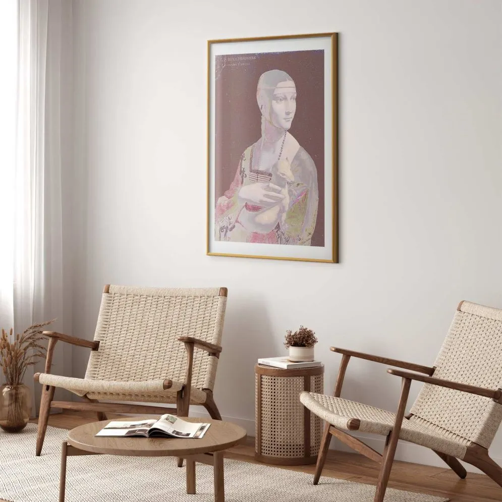 Plakat Pastelowa dama 29,7x42 cm z ramą złotą z marginesem | MIRAT.