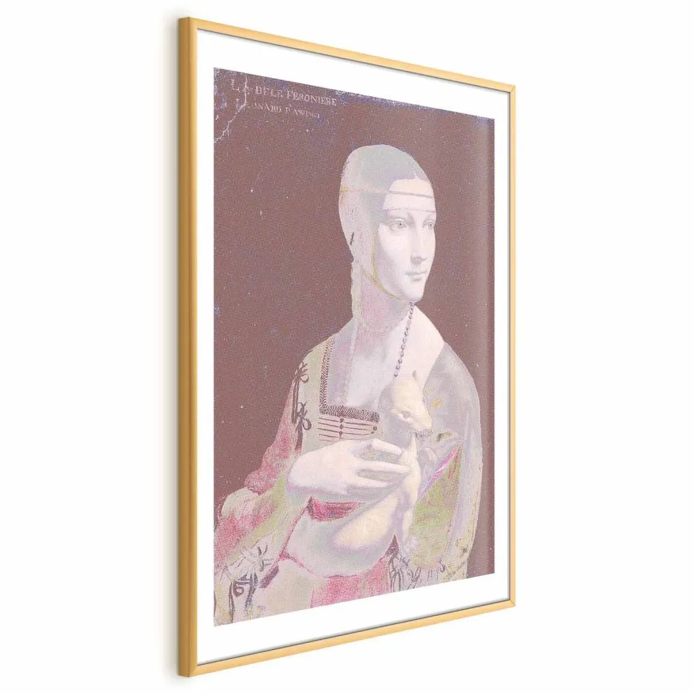 Plakat Pastelowa dama 29,7x42 cm z ramą złotą z marginesem | MIRAT.